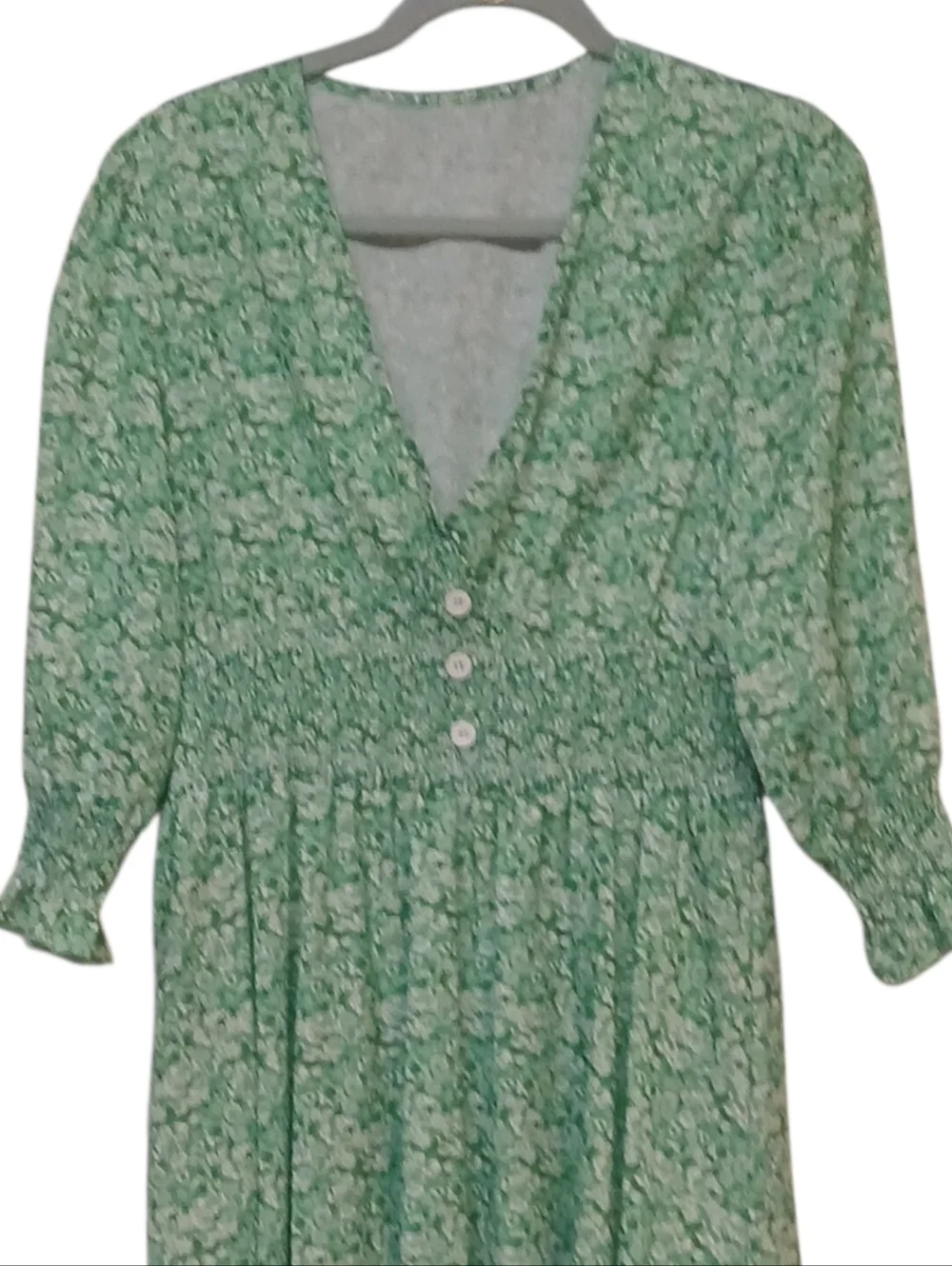 Access - NWOT, Green & White Floral Dress, Elastic Waist Band, Short Sleeve, - Picture 5 of 10